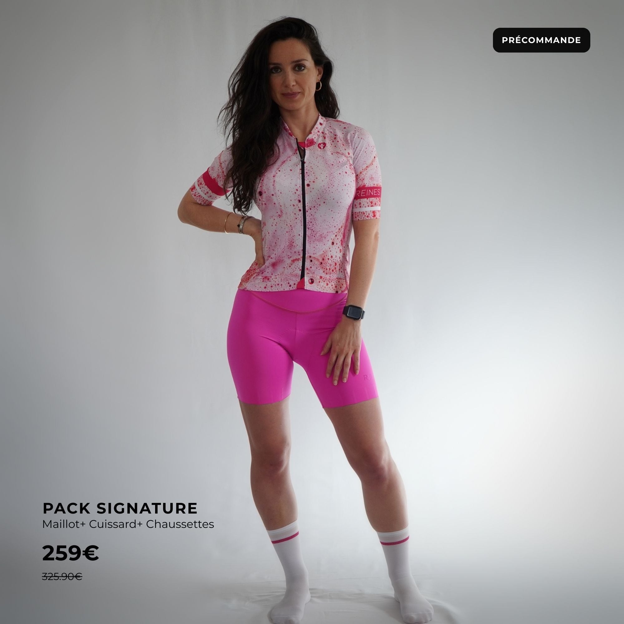 Pack tenue vélo femme rose Bubble – Maillot, cuissard et chaussettes Made in France